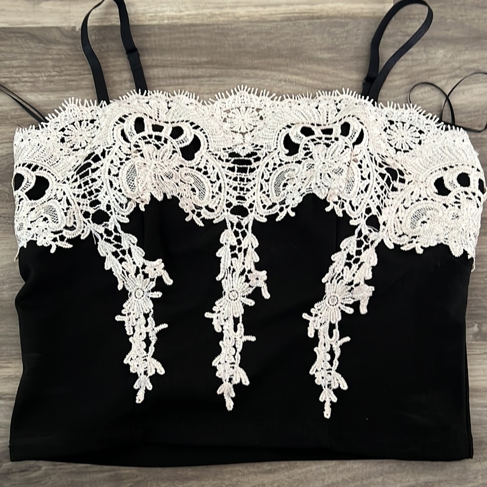 Dressy Black Tank Top With Cream Lace Detailing